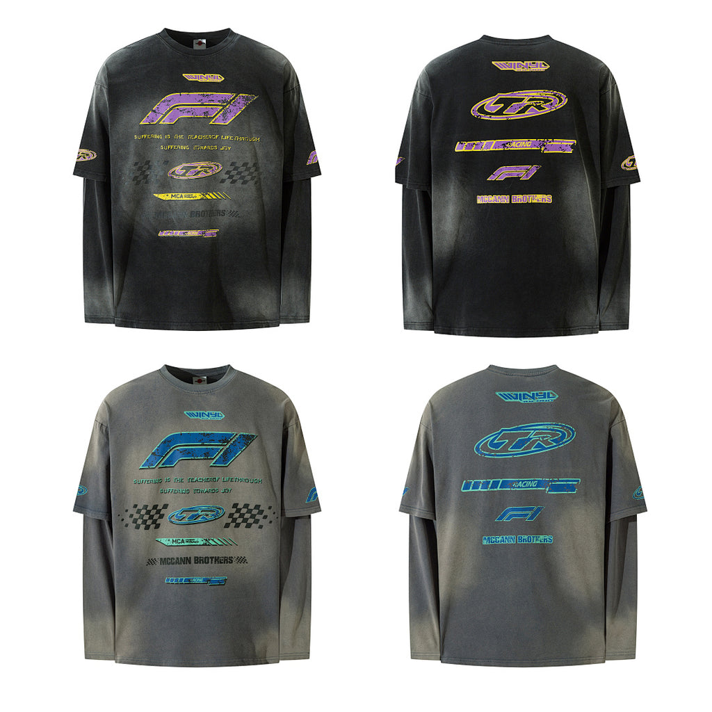Faux-layered long-sleeve T-shirt