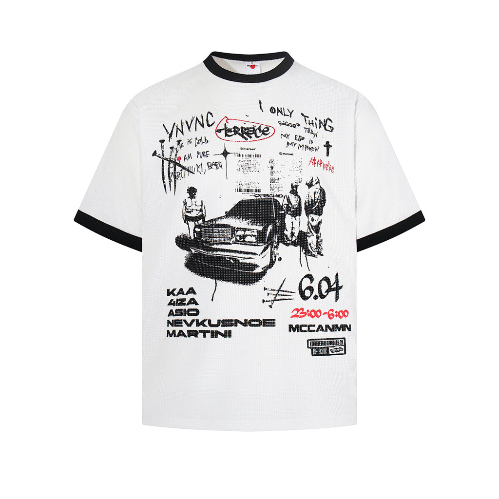 Waffle-knit short-sleeve T-shirt, white