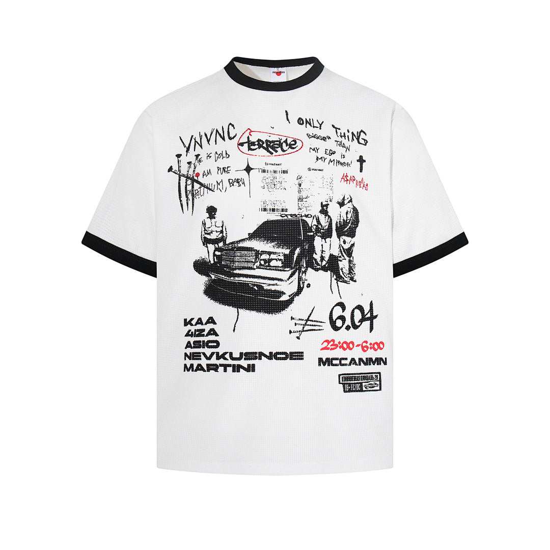 Waffle-knit short-sleeve T-shirt, white