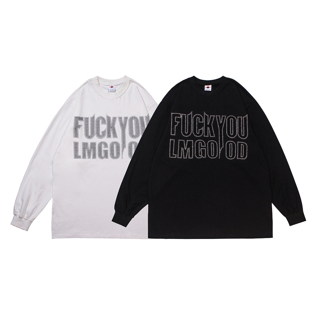 Long-sleeved T-shirt with hot-fix rhinestones