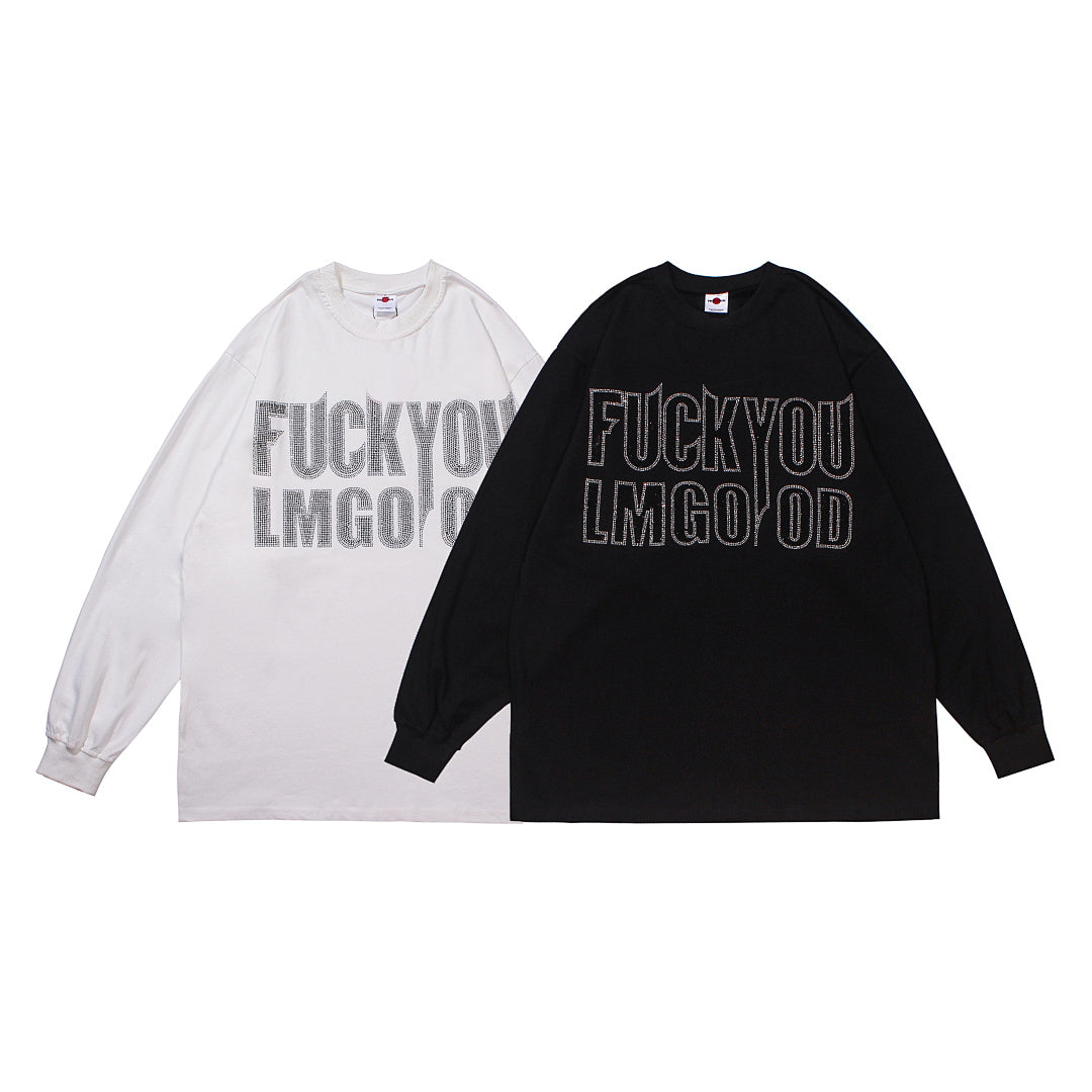 Long-sleeved T-shirt with hot-fix rhinestones
