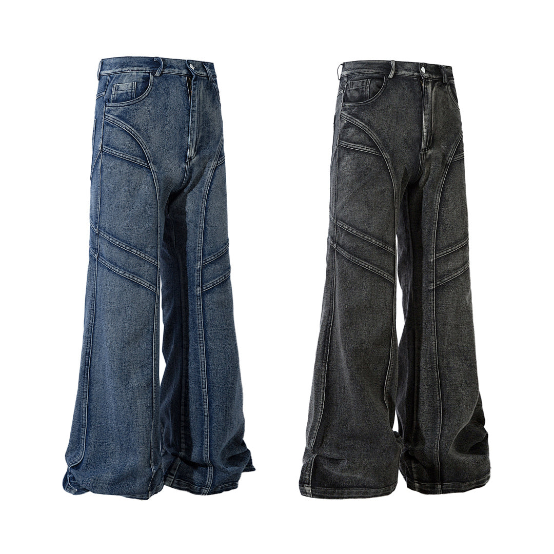 Heavy-duty patchwork denim trousers