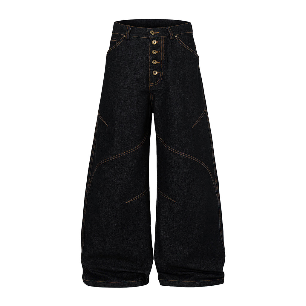 Raw denim jeans, black