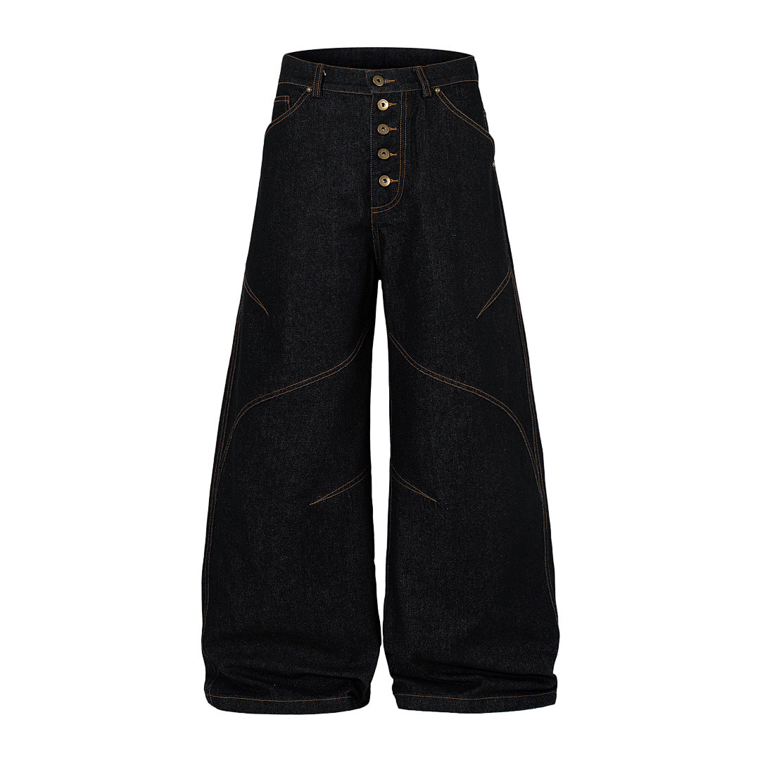 Raw denim jeans, black