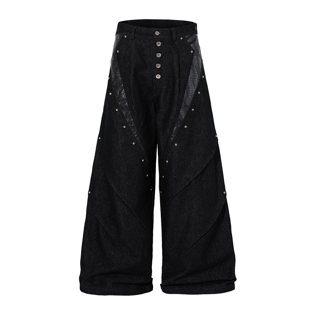 Raw denim jeans, black