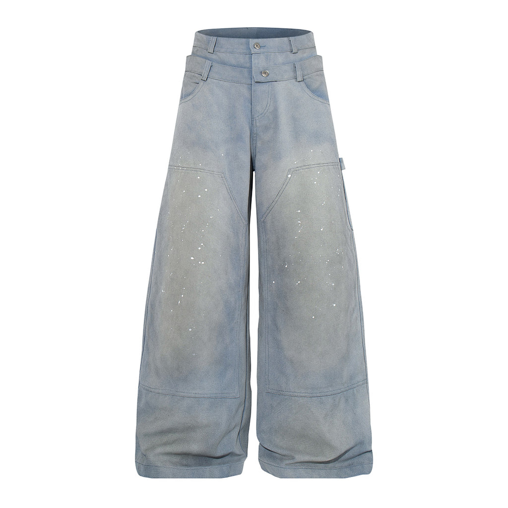 Logging double-waisted trousers, khaki and blue