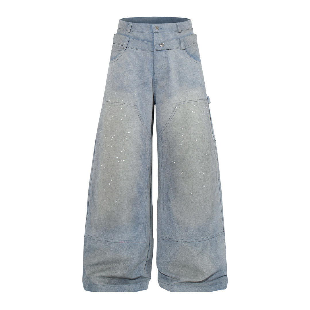 Logging double-waisted trousers, khaki and blue