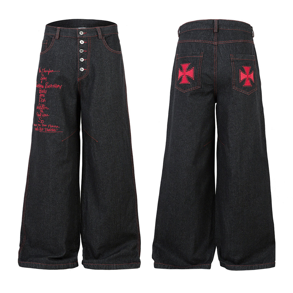 Embroidered denim trousers