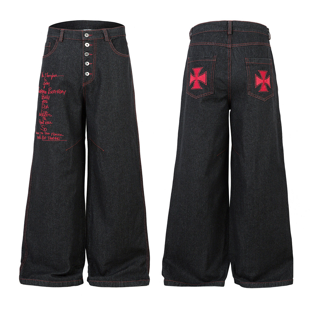 Embroidered denim trousers