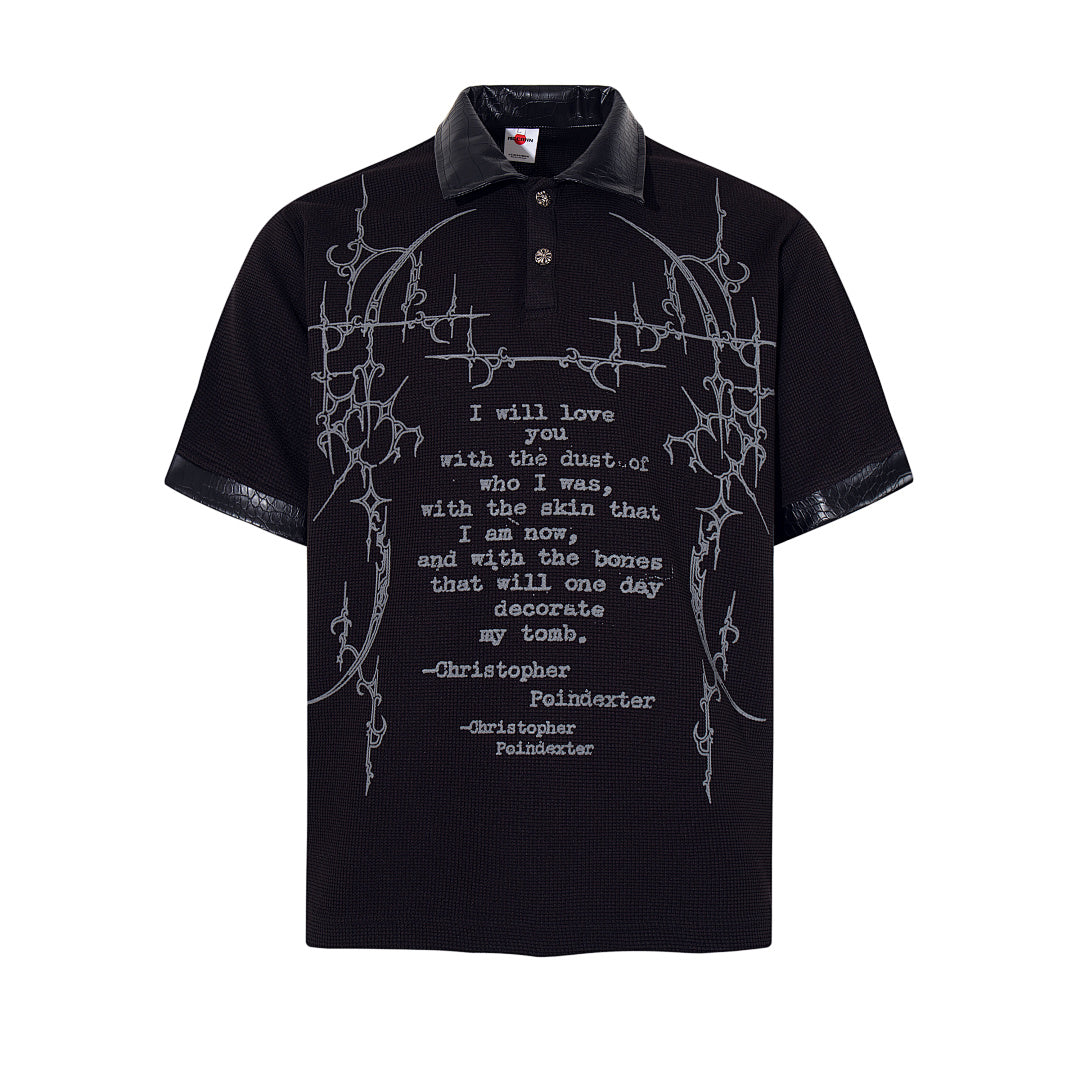 Waffle-knit short-sleeve polo shirt