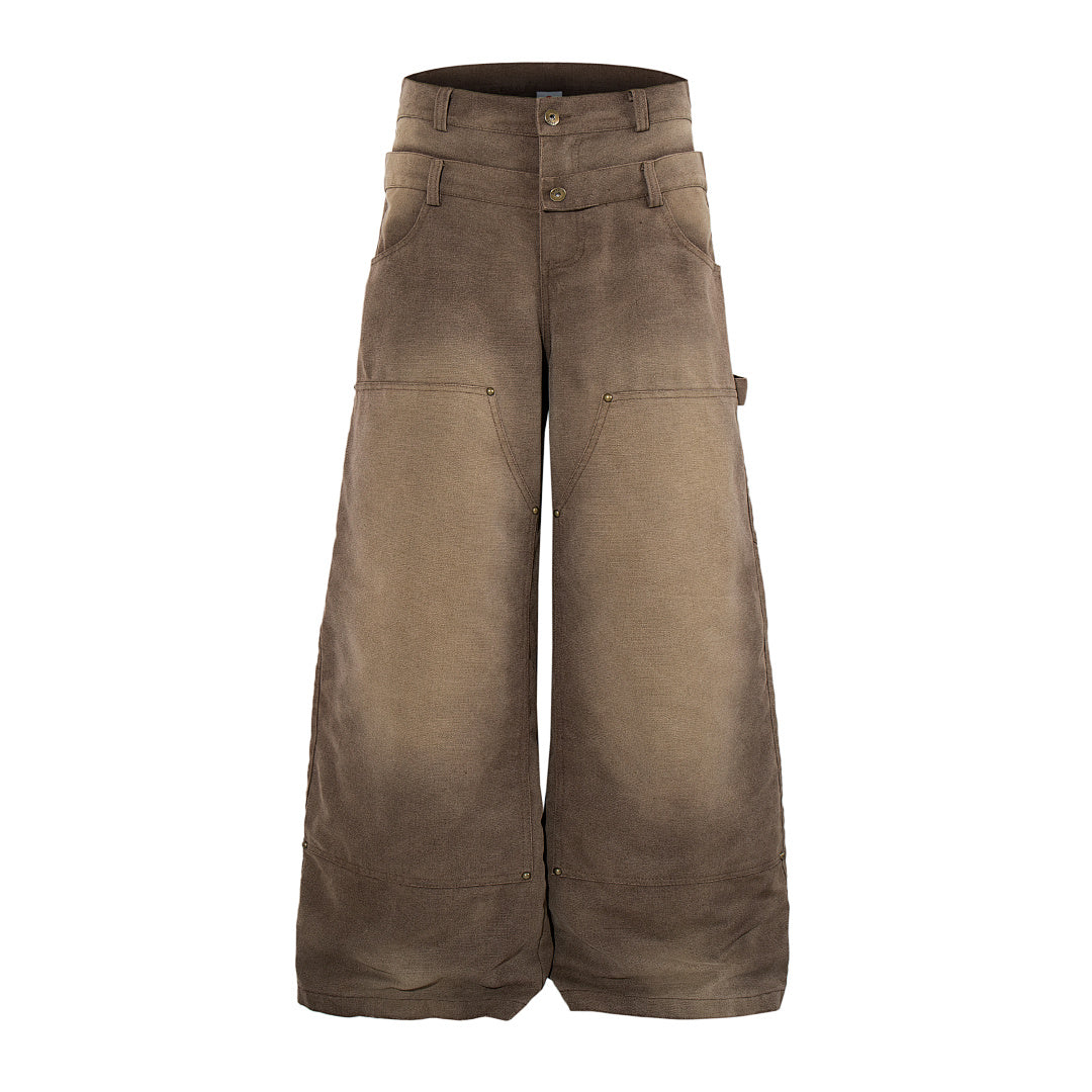 Logging double-waisted trousers, brown