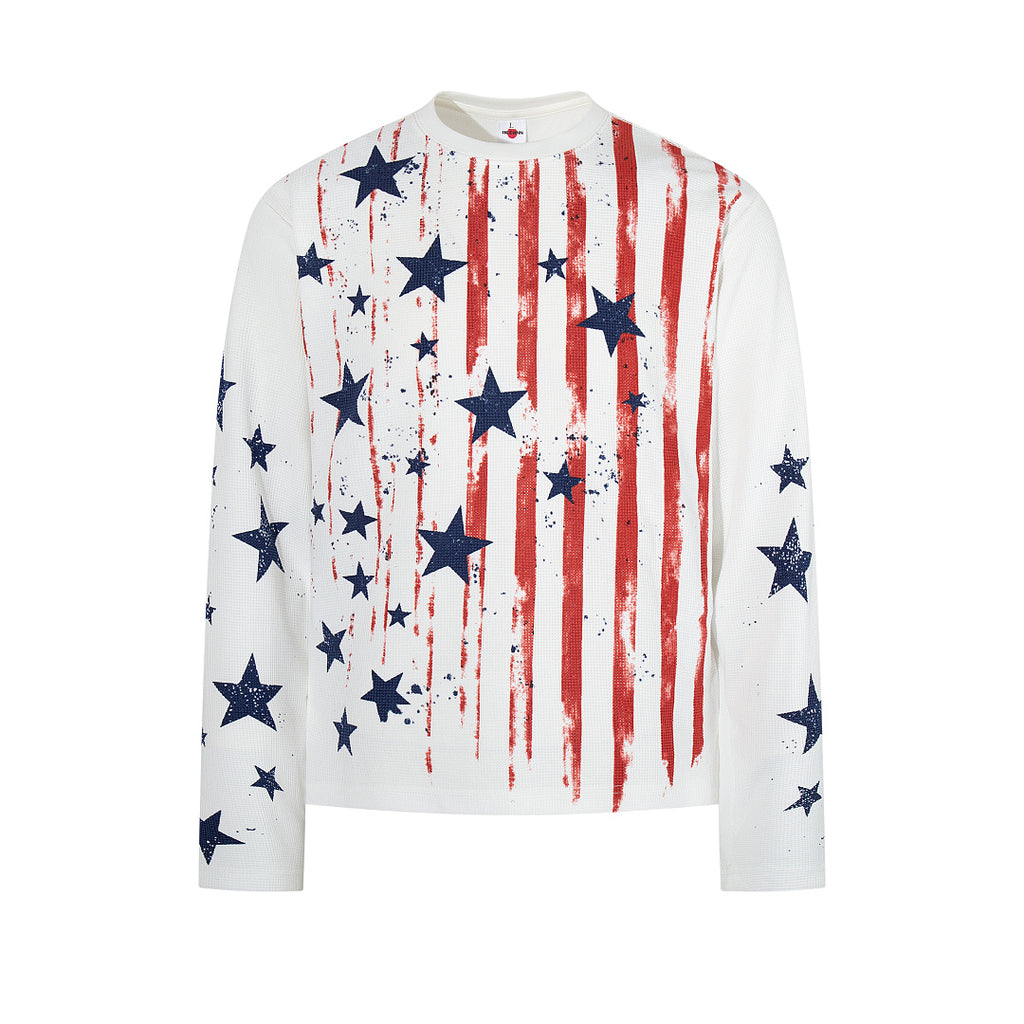 Waffle-knit long-sleeve T-shirt, white
