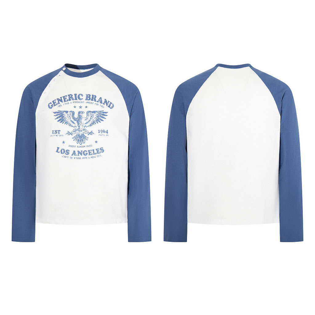 Slub Cotton Long-Sleeve Henley T-Shirt with Side Slits – Blue