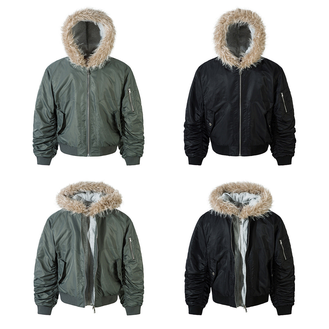 Faux-layered cotton-padded jacket