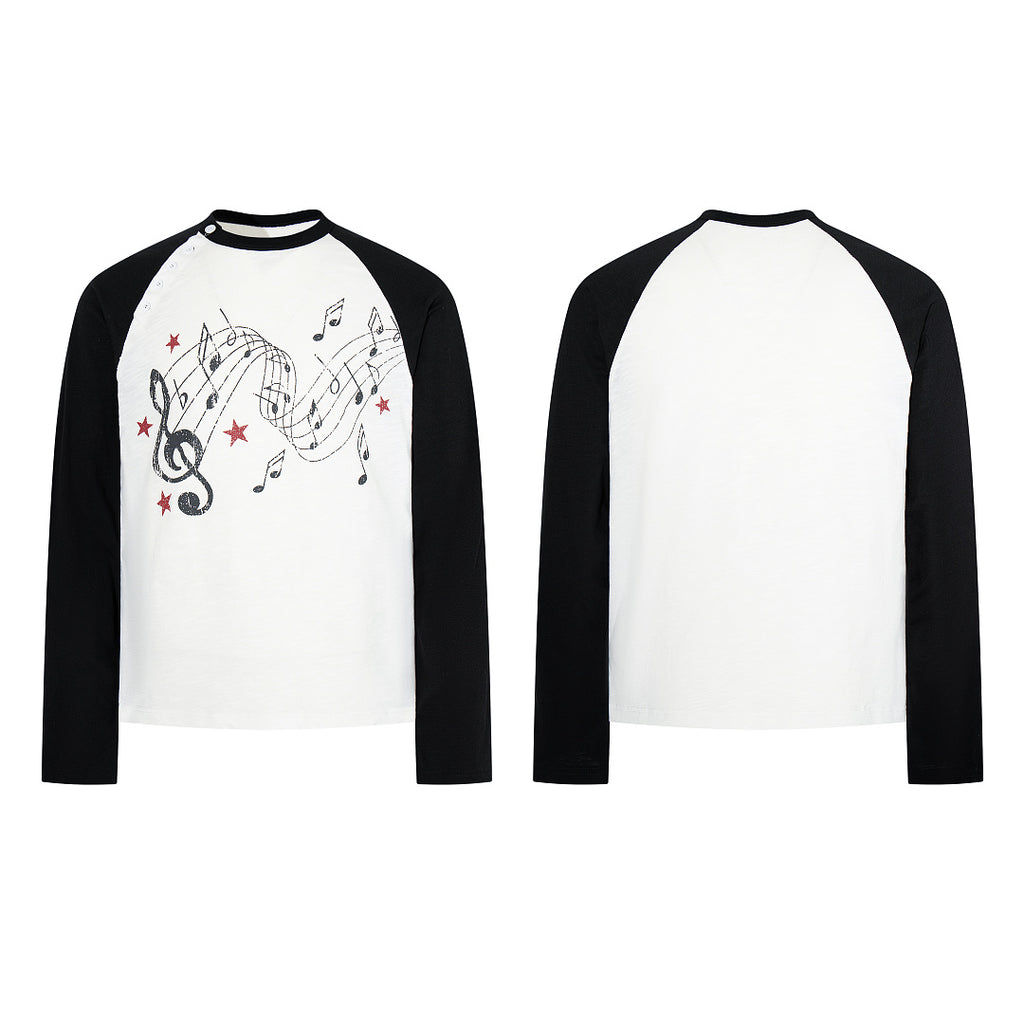 Slub Cotton Long-Sleeve Henley T-Shirt with Side Opening – Black