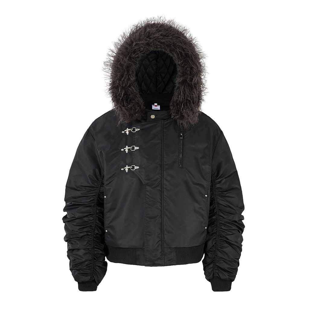 Padded jacket, detachable hood, black.
