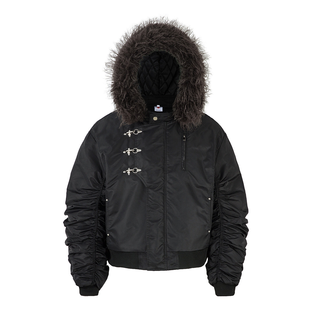 Padded jacket, detachable hood, black.