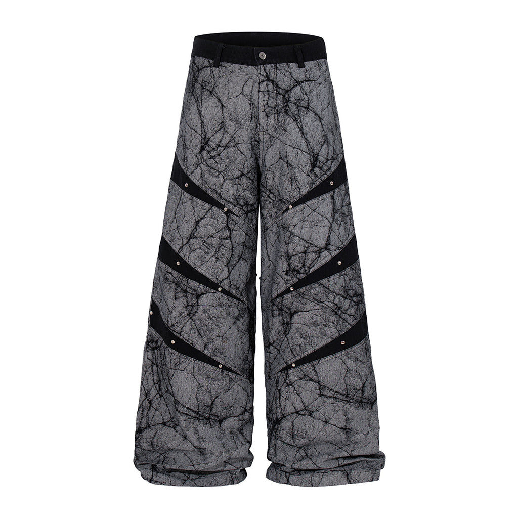Heavy-duty patchwork denim trousers, grey