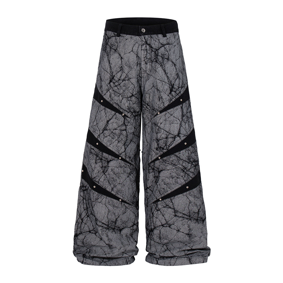 Heavy-duty patchwork denim trousers, grey