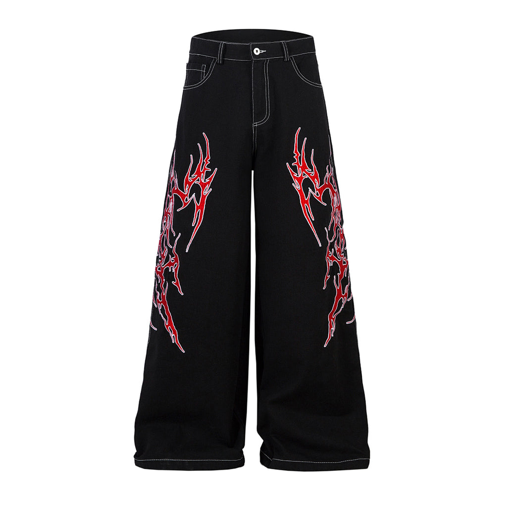 Embroidered denim trousers