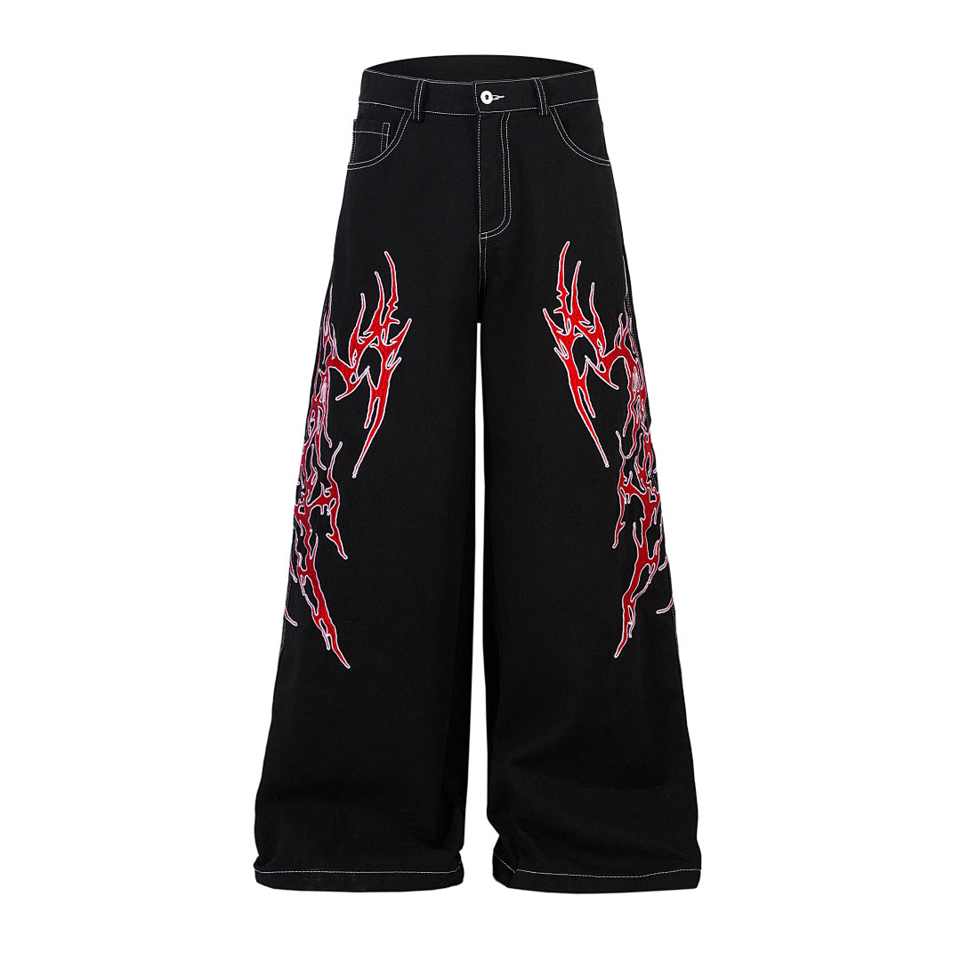 Embroidered denim trousers