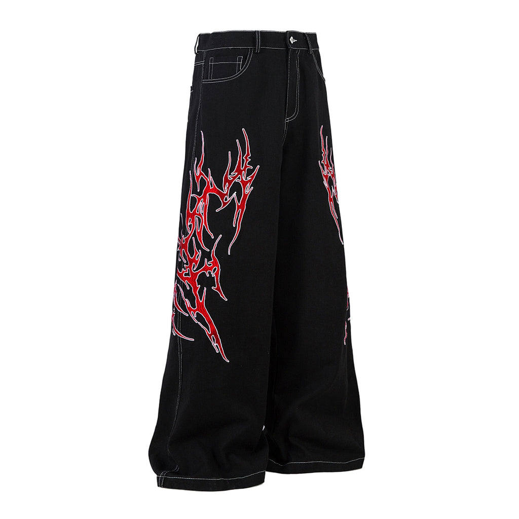 Embroidered denim trousers