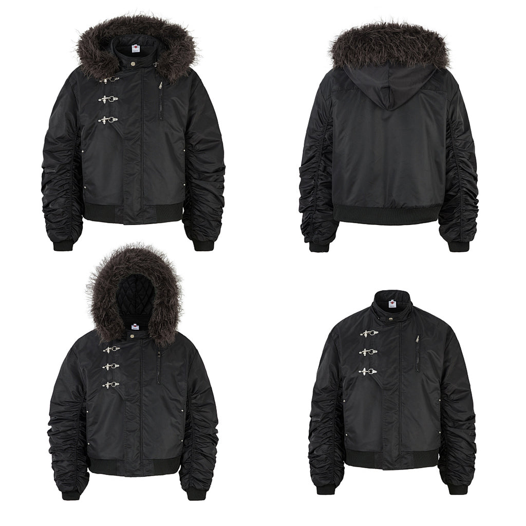 Padded jacket, detachable hood, black.