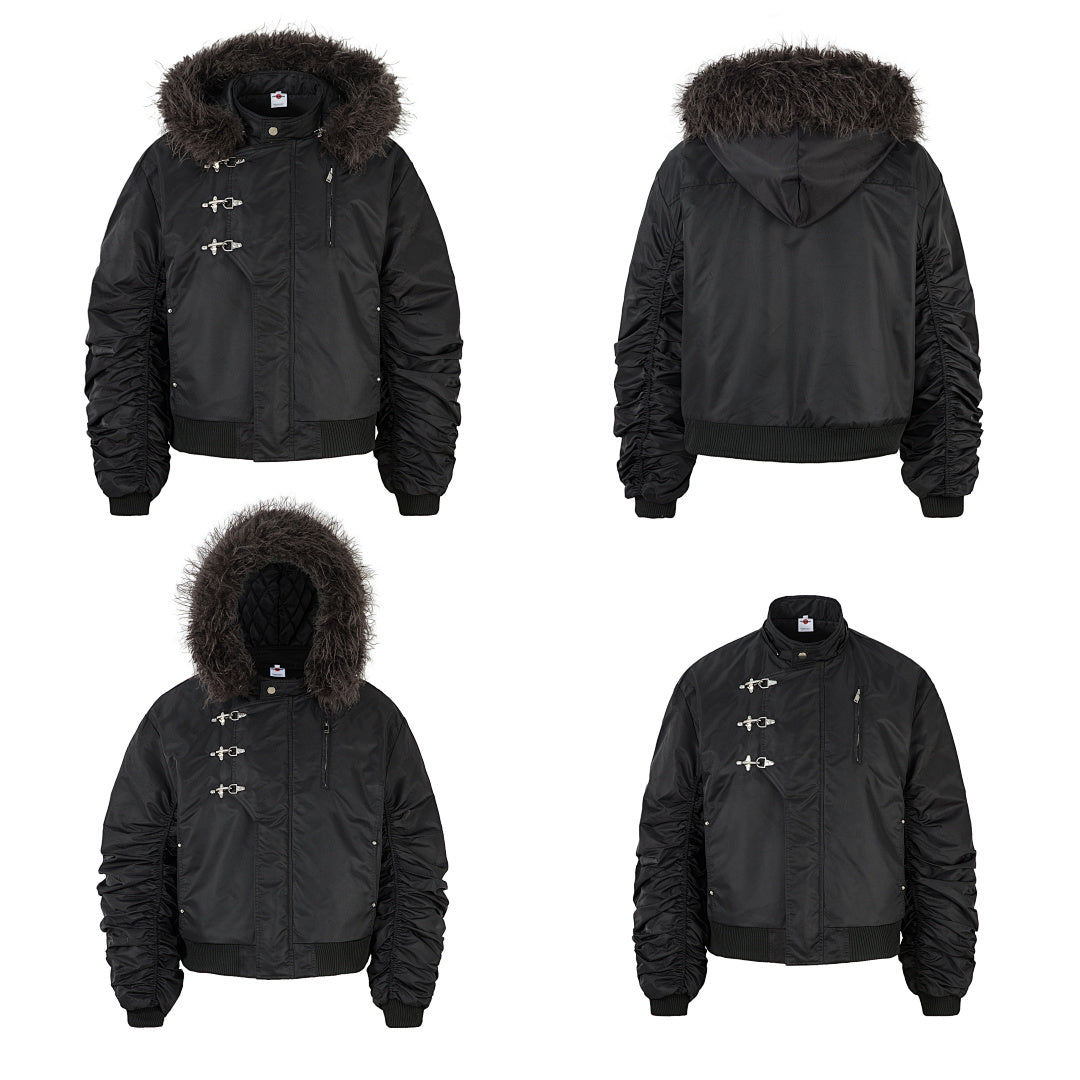 Padded jacket, detachable hood, black.