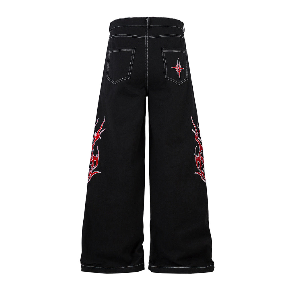 Embroidered denim trousers