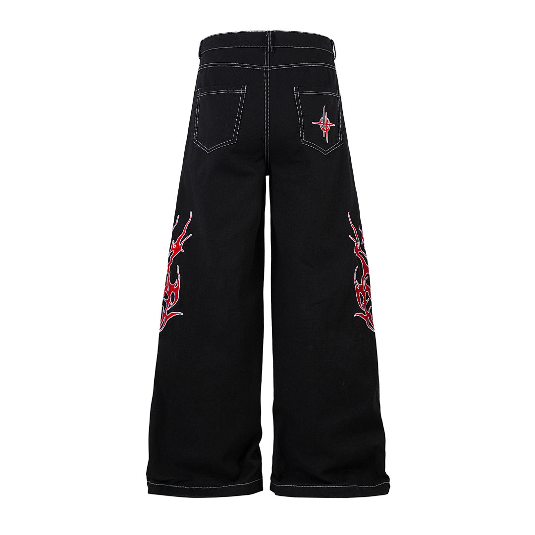 Embroidered denim trousers