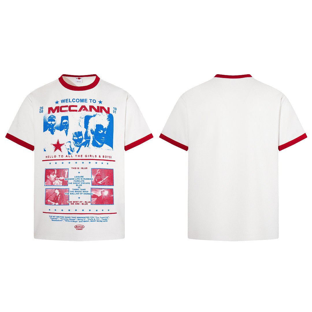 Waffle-knit short-sleeve T-shirt, white