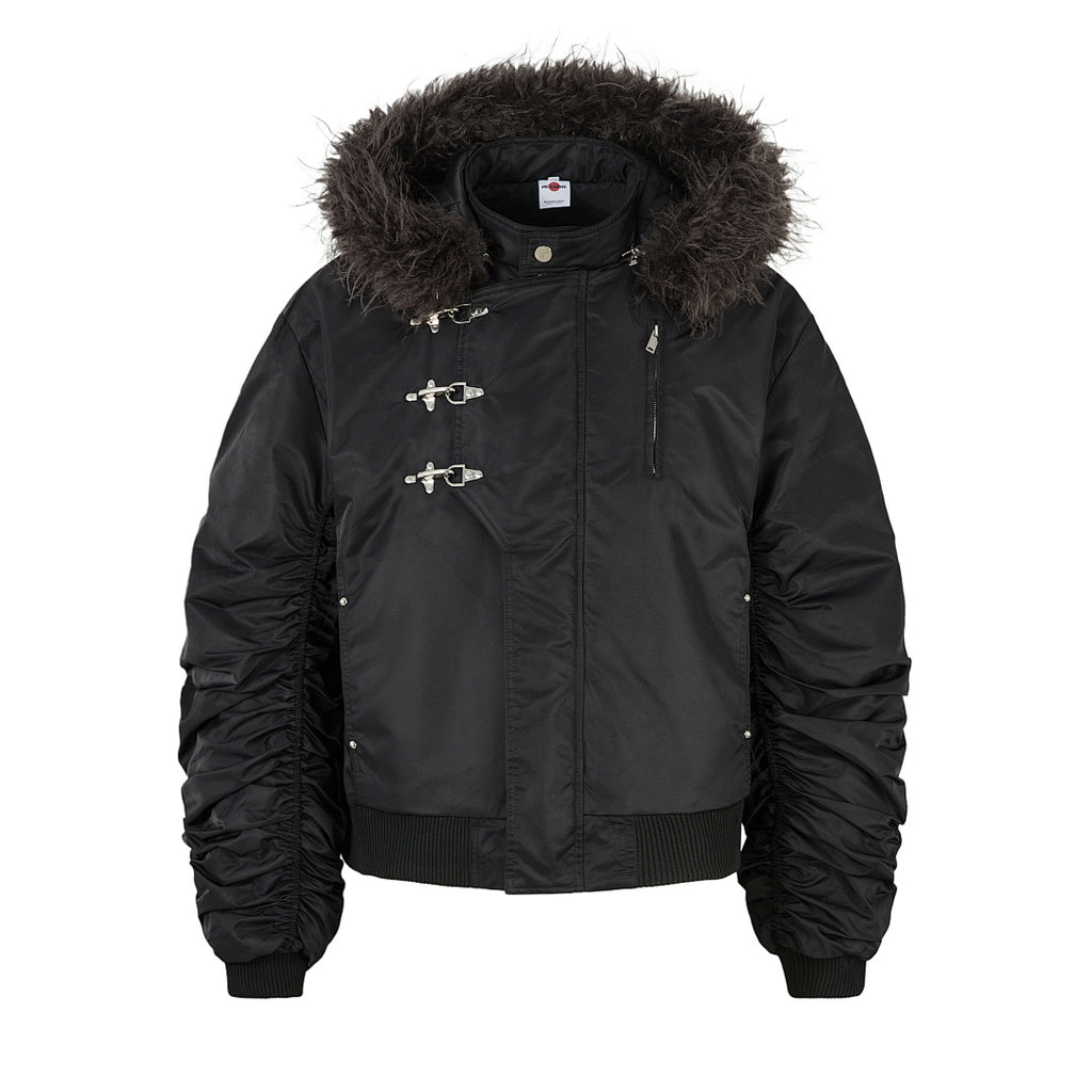 Padded jacket, detachable hood, black.
