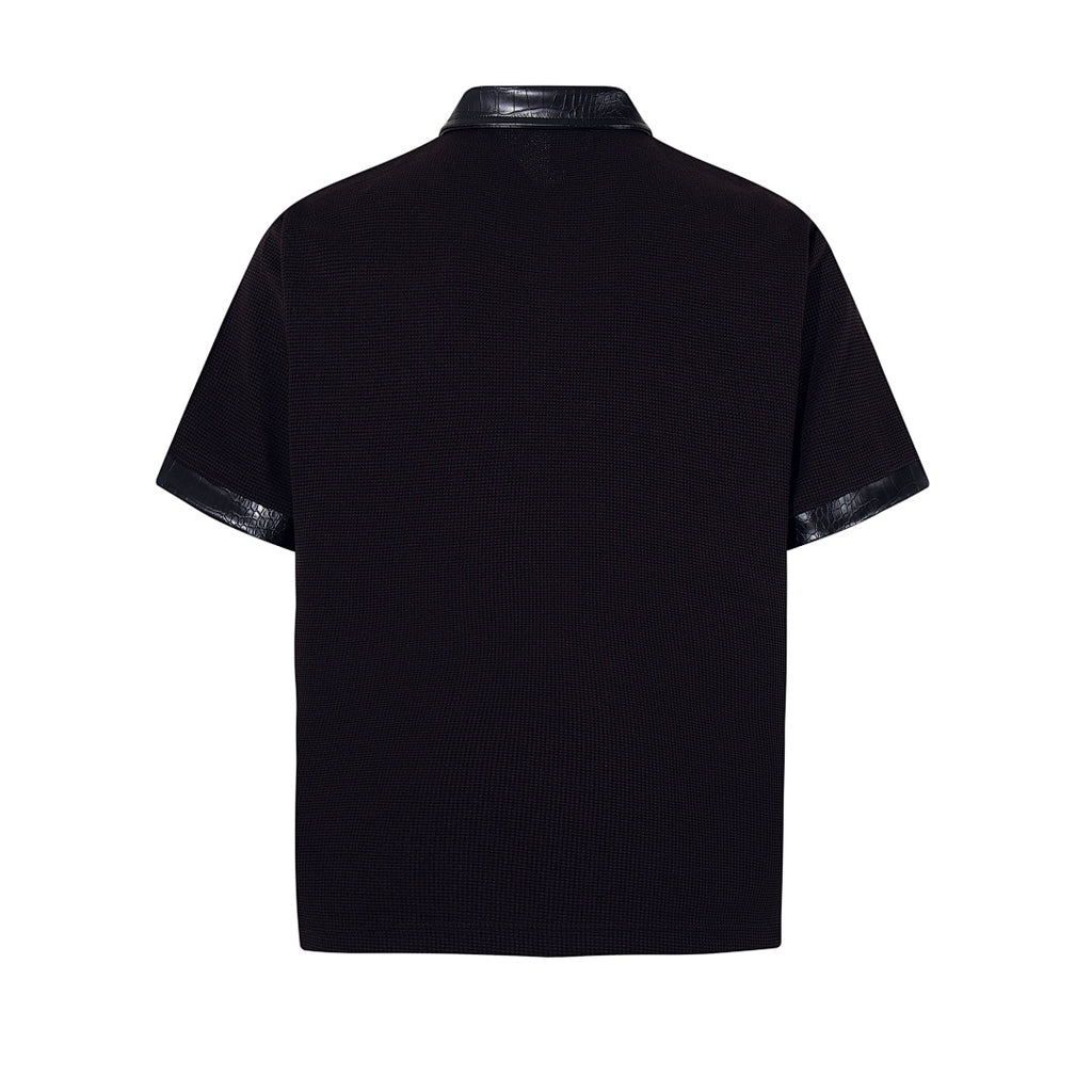 Waffle-knit short-sleeve polo shirt