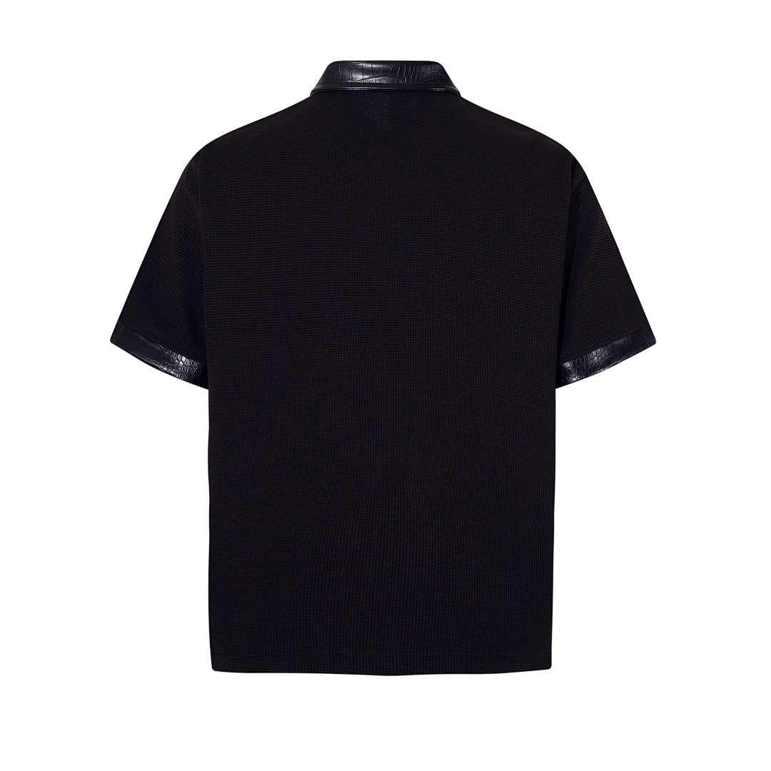 Waffle-knit short-sleeve polo shirt