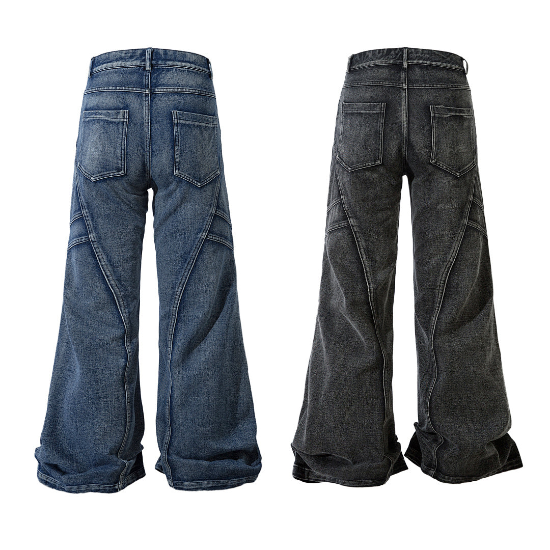Heavy-duty patchwork denim trousers