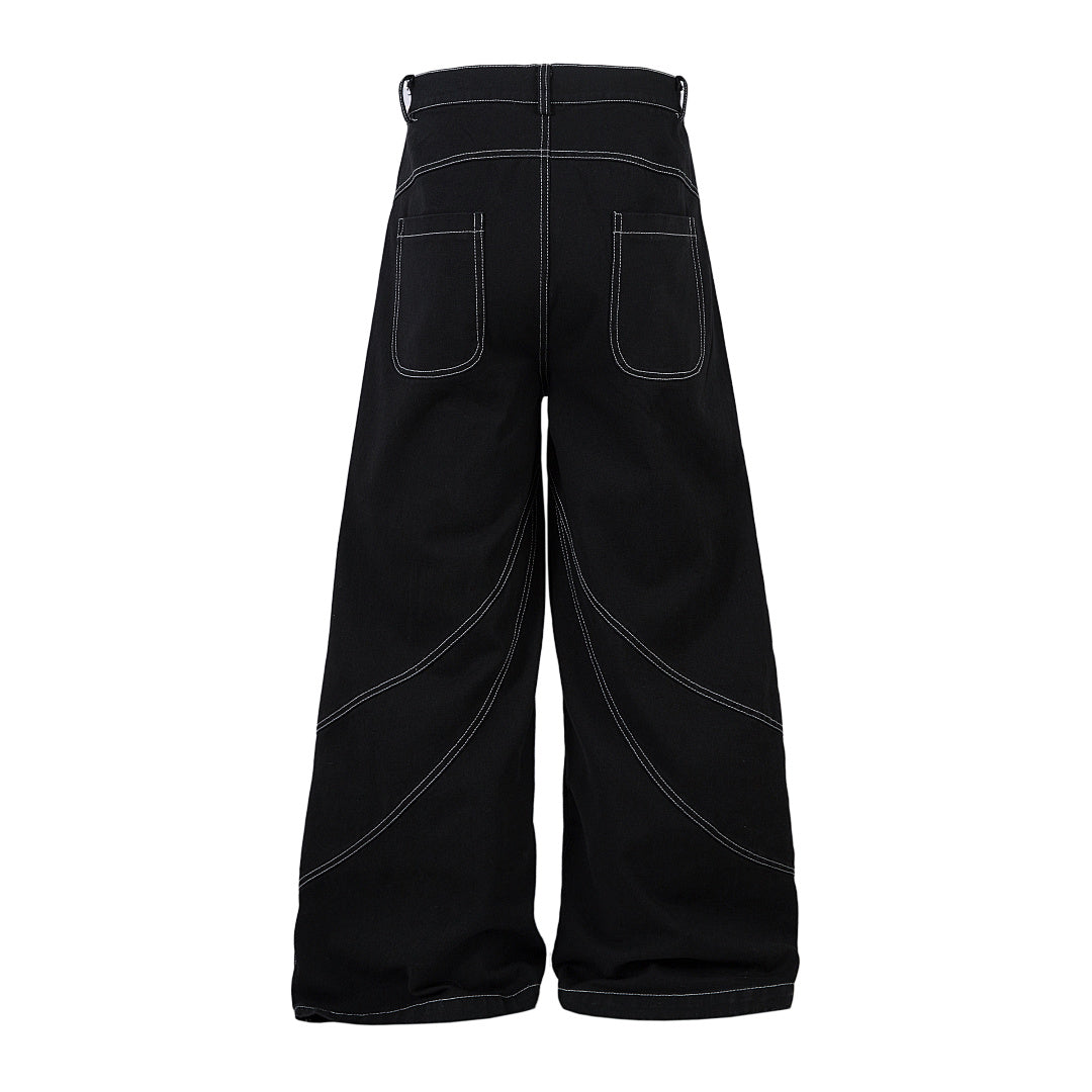 Heavy-embroidery denim trousers