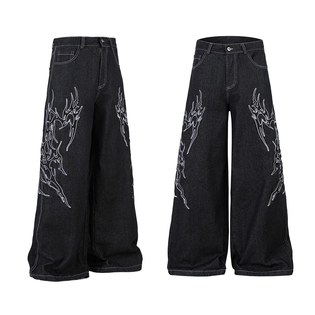 Embroidered denim trousers