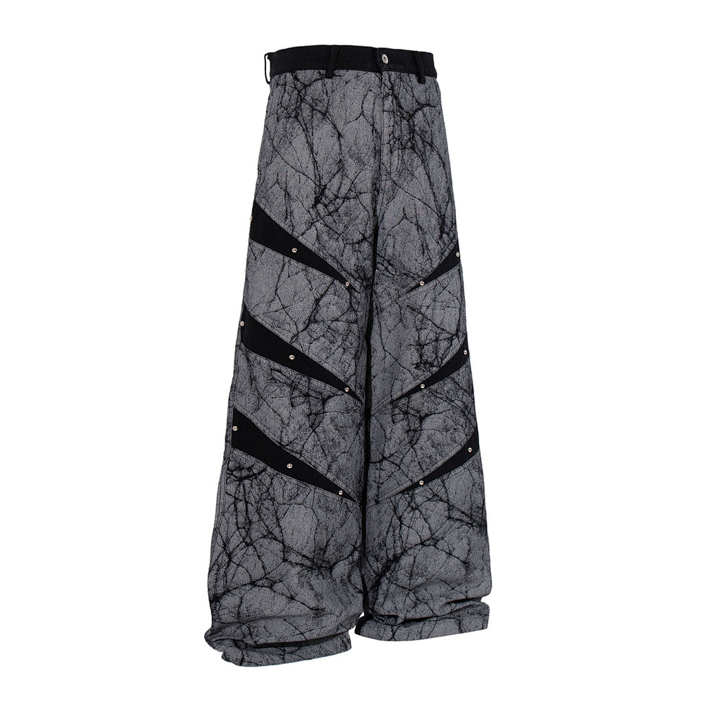 Heavy-duty patchwork denim trousers, grey