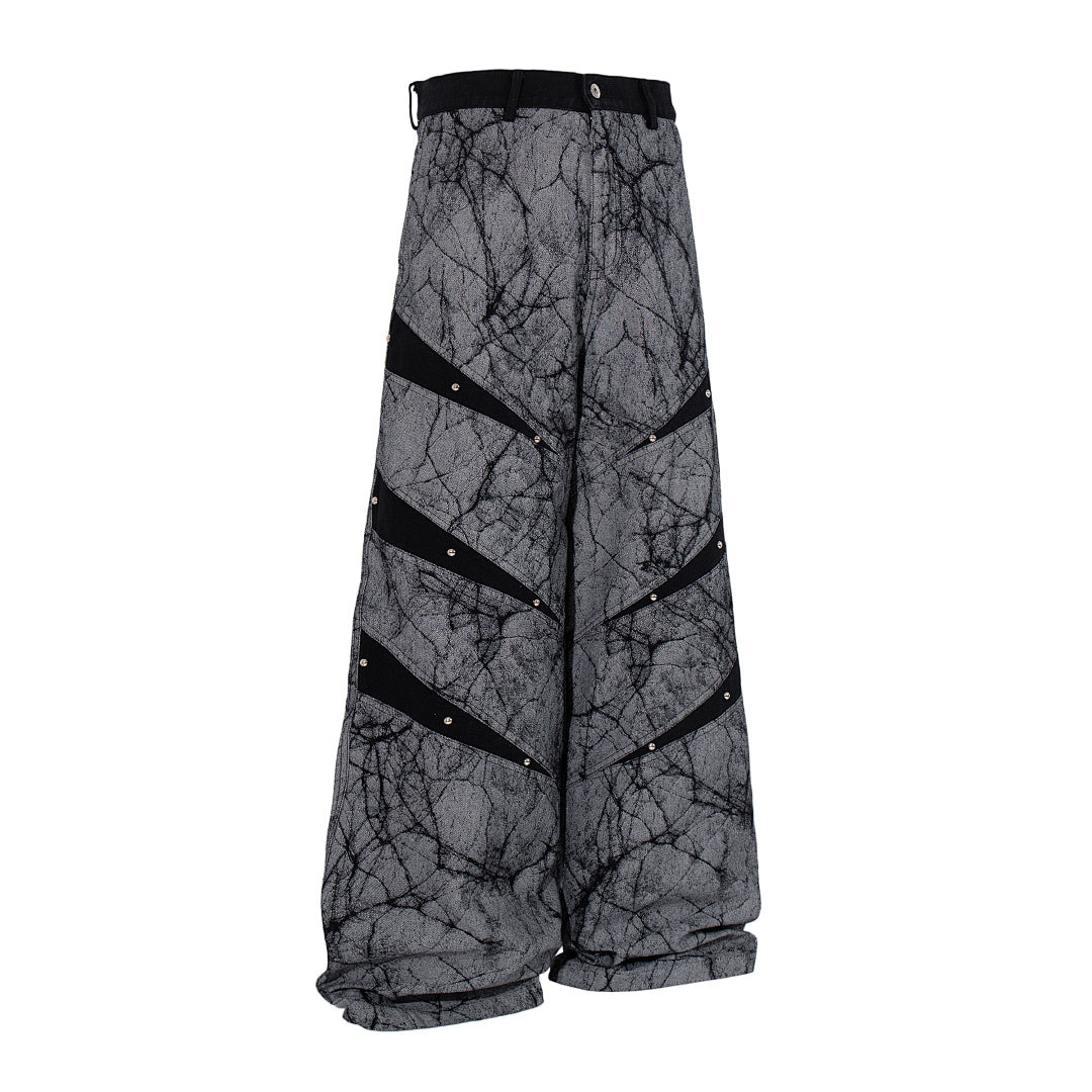 Heavy-duty patchwork denim trousers, grey