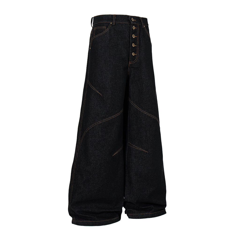 Raw denim jeans, black