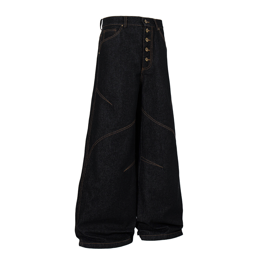 Raw denim jeans, black