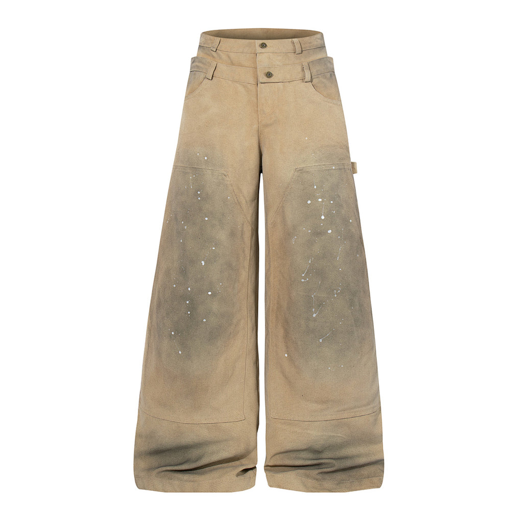 Logging double-waisted trousers, khaki and blue