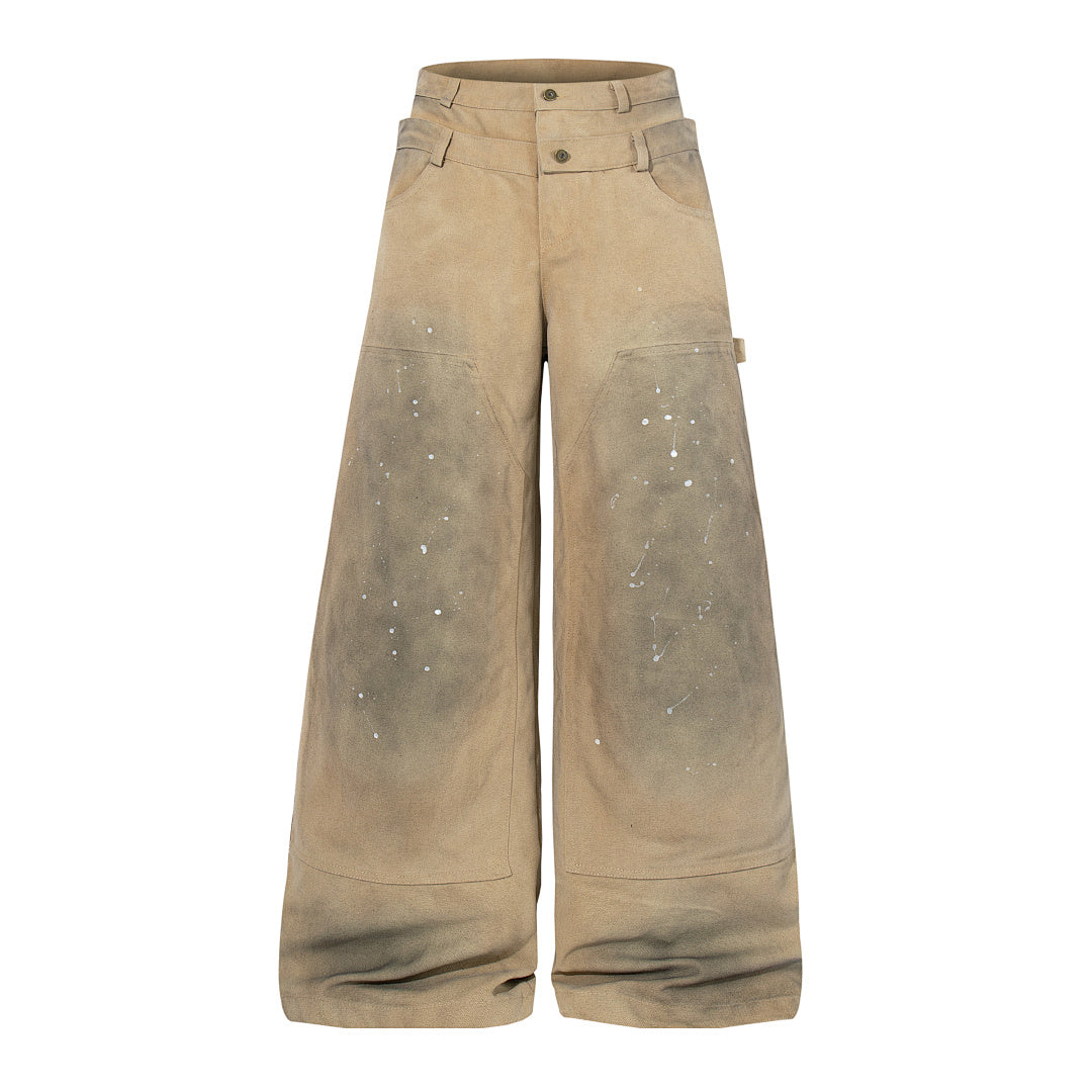 Logging double-waisted trousers, khaki and blue