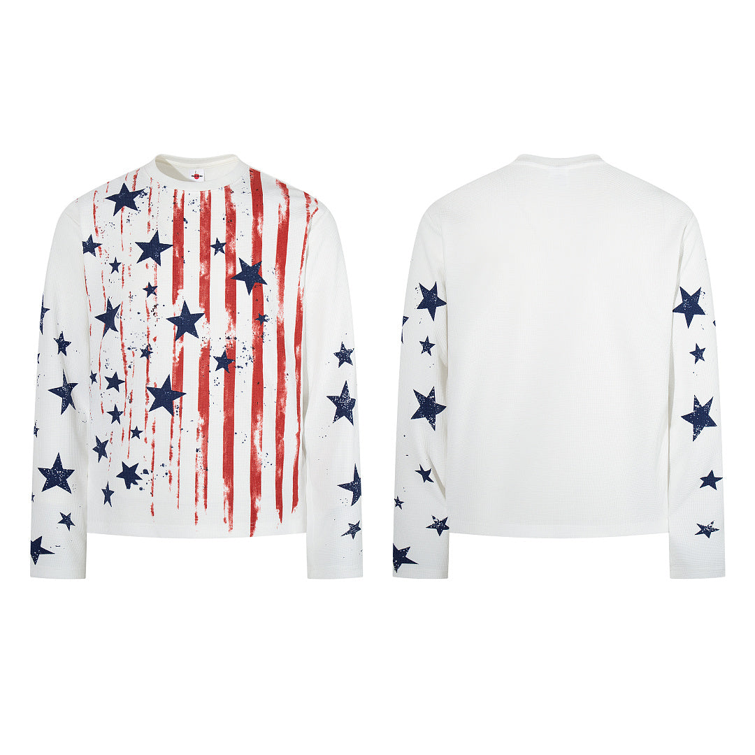 Waffle-knit long-sleeve T-shirt, white