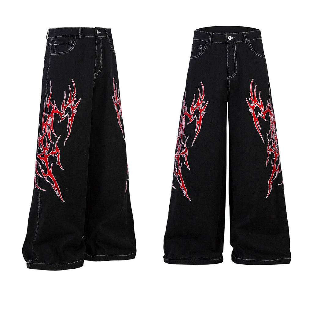 Embroidered denim trousers