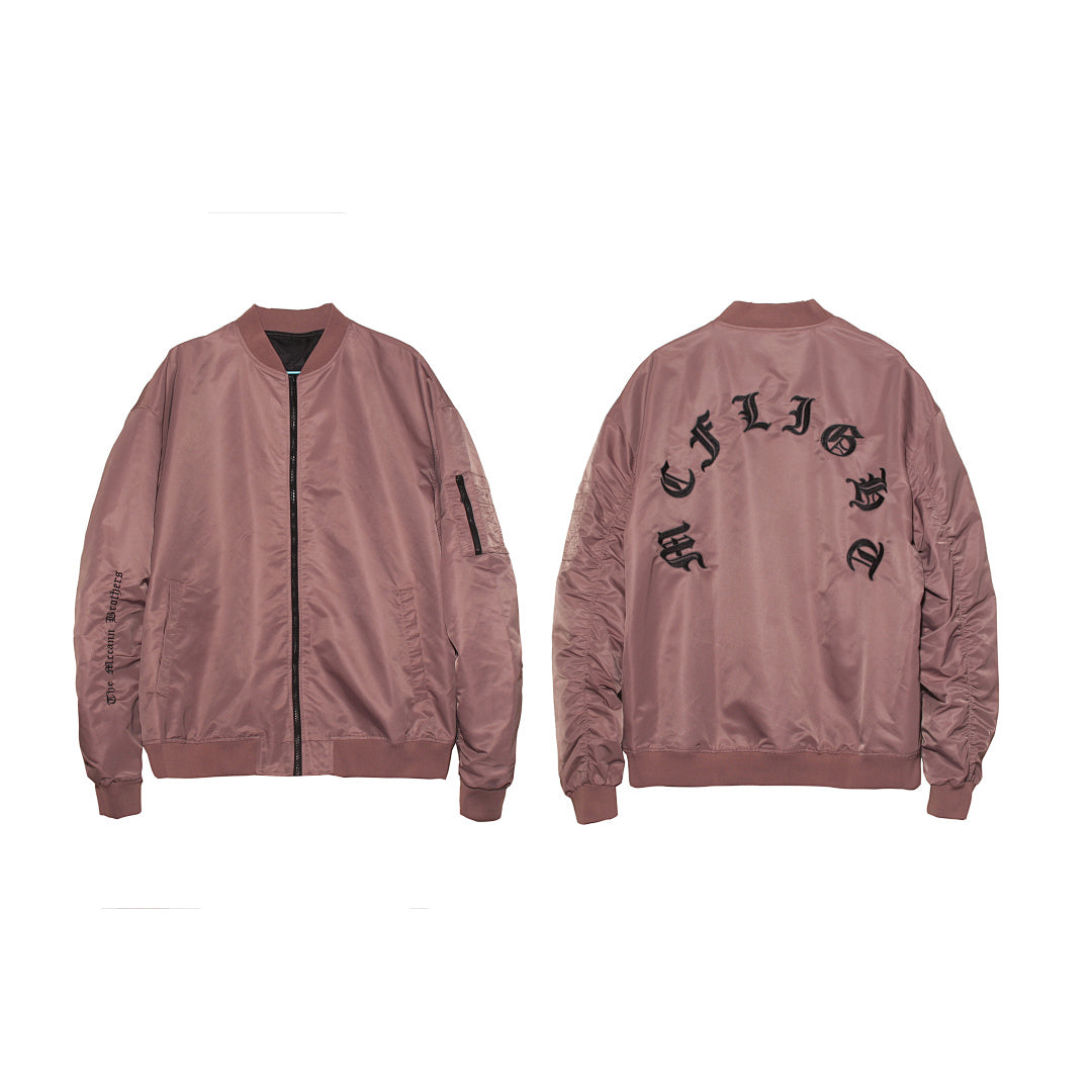 Bomber jacket — dark pink, gray, black