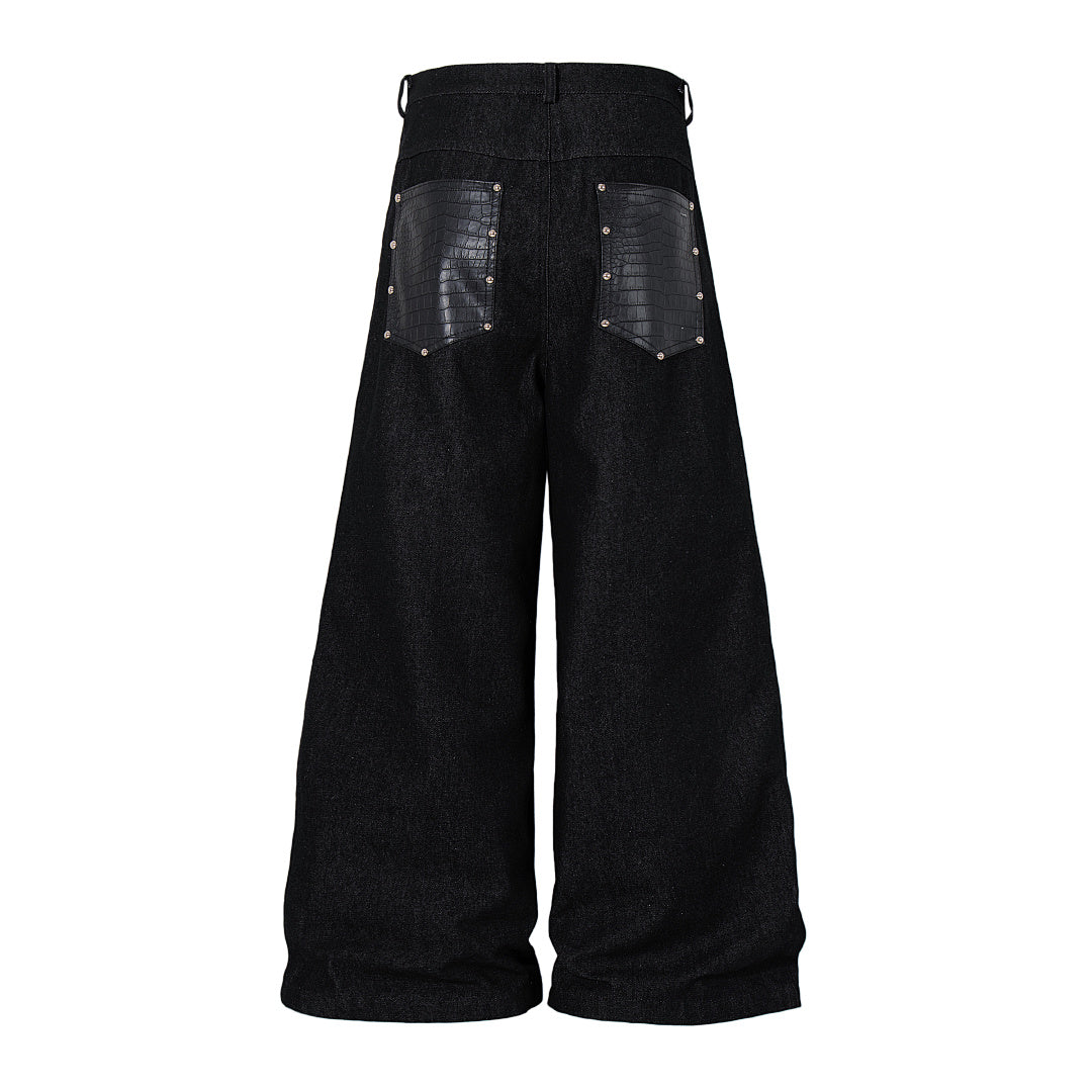 Raw denim jeans, black
