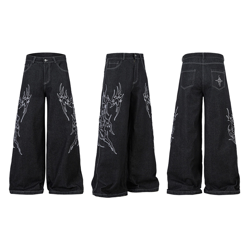 Embroidered denim trousers