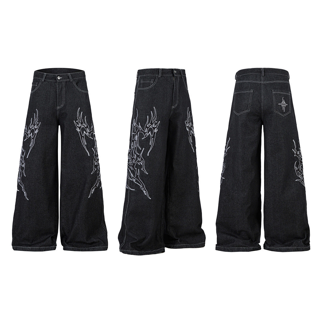 Embroidered denim trousers