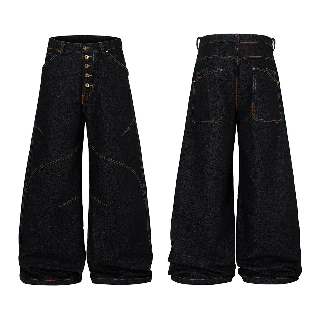 Raw denim jeans, black
